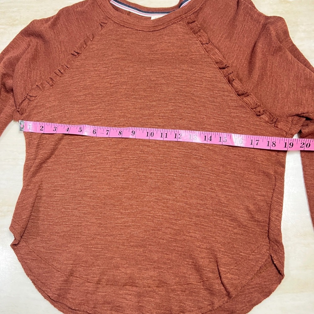 Pilcro Anthropologie Rust Brown Ruffle Raglan Long Sleeve Top OB1278691 XXS - Picture 7 of 10